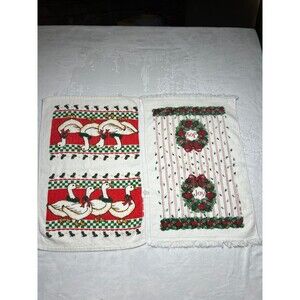 Vintage Dish Towels - Set of 2 Geese and Wreath Royal Terry - Christmas